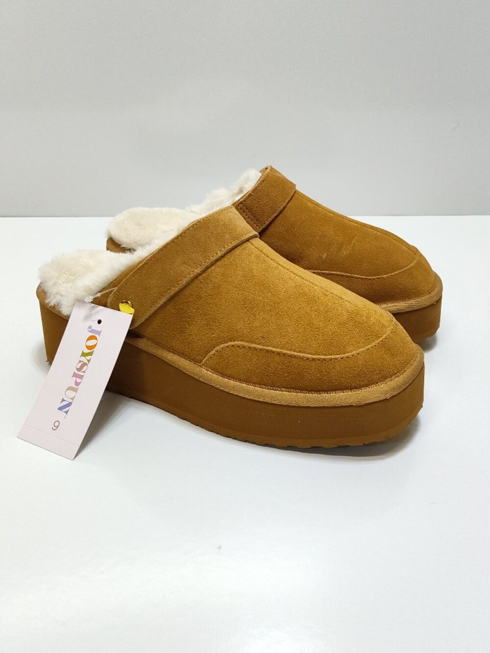 Joyspun Convert Clog 9 Chestnut Suede Convertible Platform Mule Slipper Moccasin
